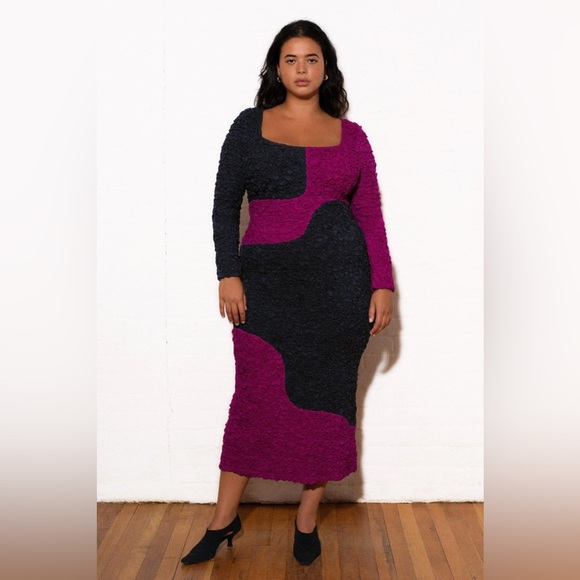 Mara Hoffman Amy Popcorn Dress Abstract Navy Fuchsia Bodycon Colorblock Designer - Picture 6 of 16